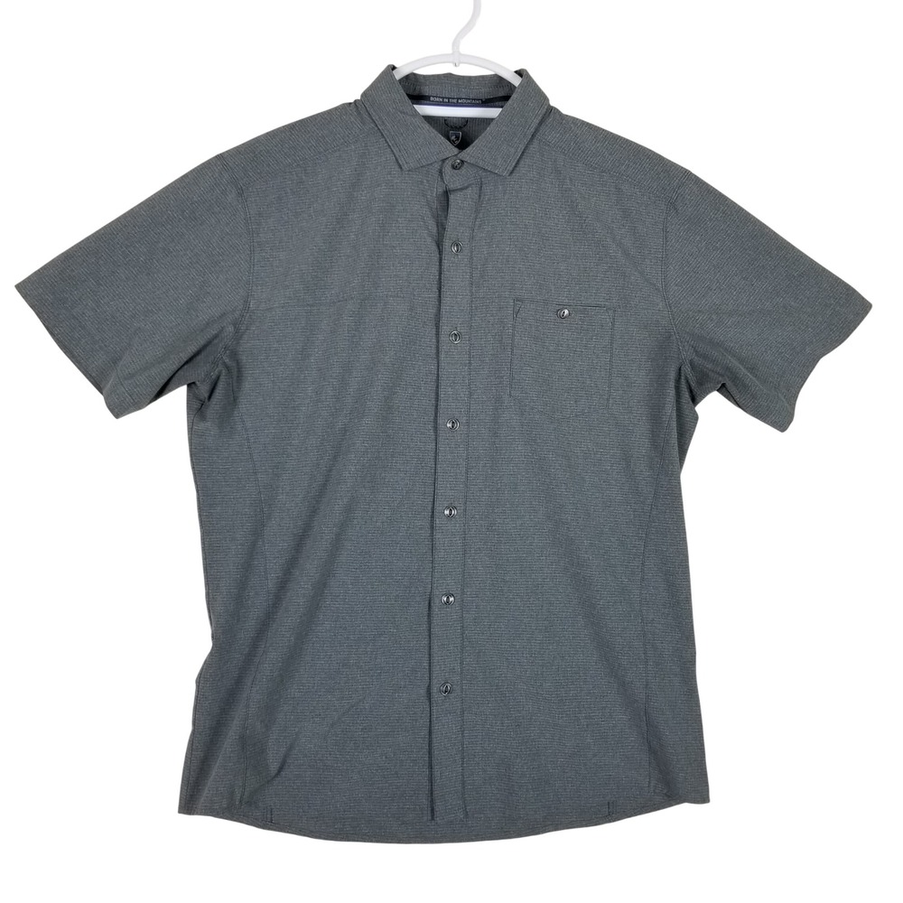 KUHL Button Down Men Large Gray Tapered Fit Short Sleeve Heathered Shirt